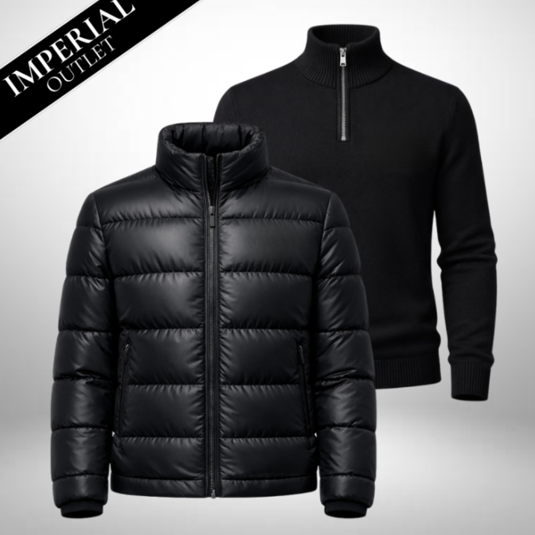 Set: Puffer-Jacke + Rollkragenpullover aus Wolle