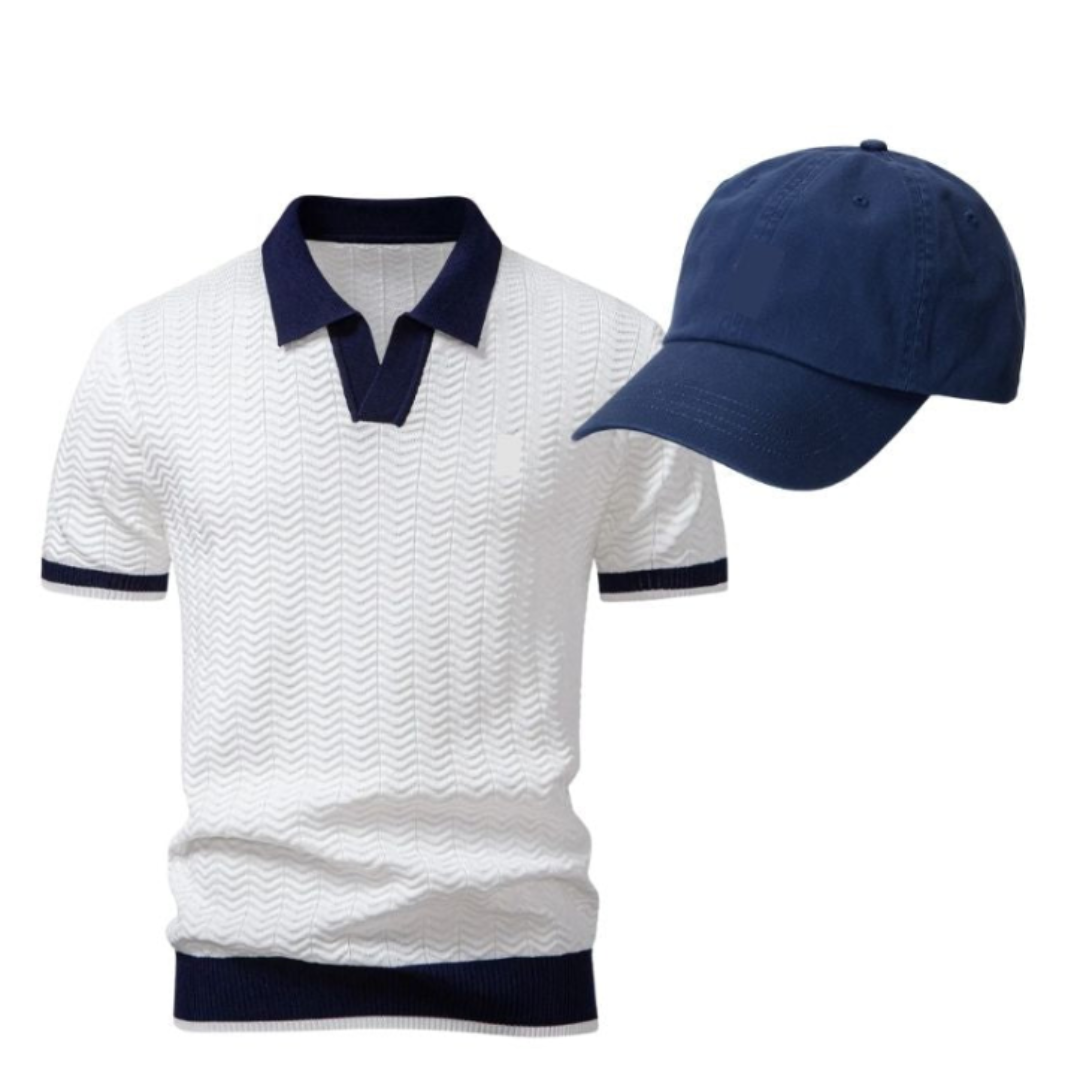 Strukturiertes Poloshirt mit kostenloser Baseball-Cap (Abverkauf)