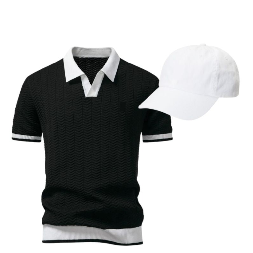 Strukturiertes Poloshirt mit kostenloser Baseball-Cap (Abverkauf)