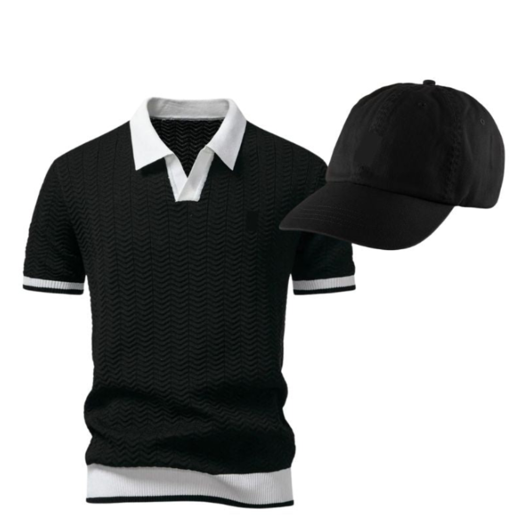 Strukturiertes Poloshirt mit kostenloser Baseball-Cap (Abverkauf)