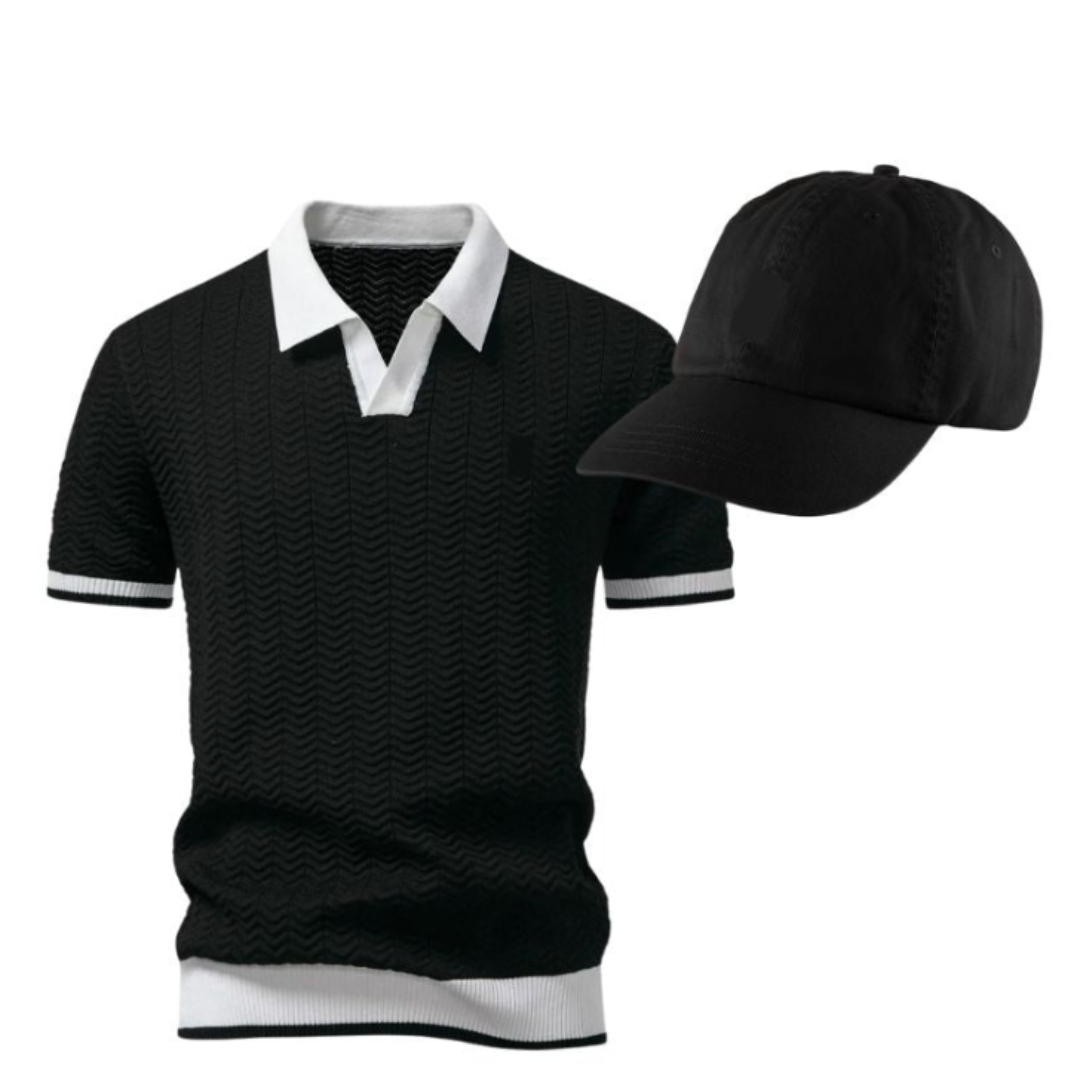 Strukturiertes Poloshirt mit kostenloser Baseball-Cap (Abverkauf)