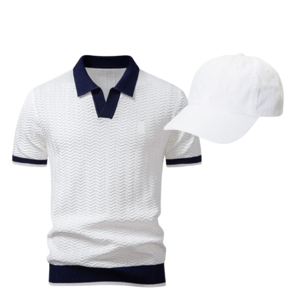 Strukturiertes Poloshirt mit kostenloser Baseball-Cap (Abverkauf)